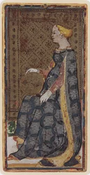 The Queen of Coins, facsimile of a tarot card from the 